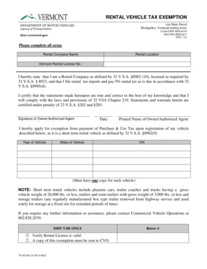 Vermont Rental Vehicle Tax Exemption