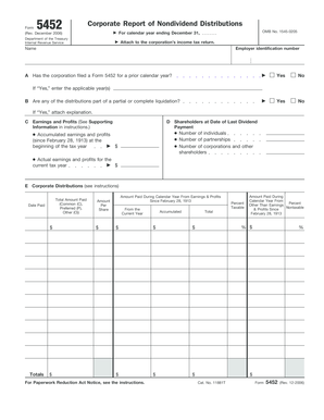 IRS Form 5452 Corporate Report of Nondividend Distributions