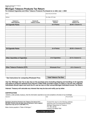 Michigan Tobacco Products Tax Return