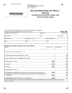 Colorado Backup Withholding Tax Return - Gaming