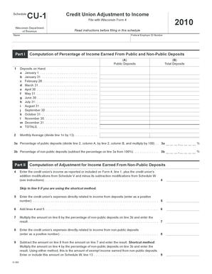 Wisconsin Credit Union Adjustment to Income