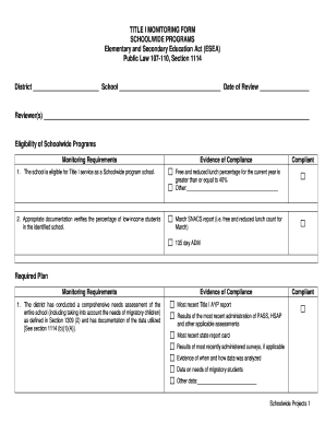 Title I Monitoring Form for Schoolwide Programs