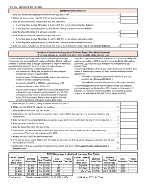 Montana Form 2EZ Standard Deduction Worksheet