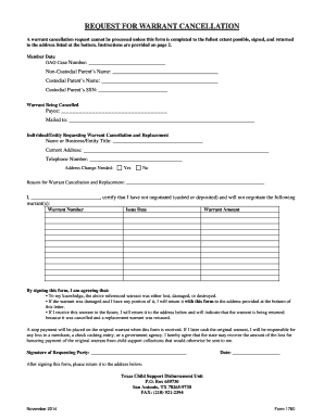 Texas Warrant Cancellation Request Form
