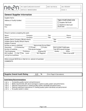 Supplier Quality System Assessment Form