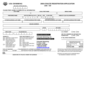 USA Swimming 2009 Athlete Registration Application