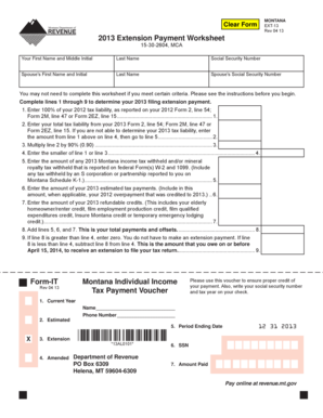 Montana Extension Payment Worksheet