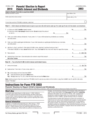 California Form 3803 Child's Interest and Dividends