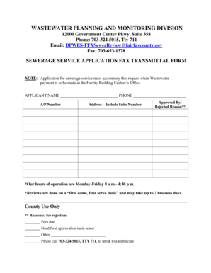 Sewerage Service Application Fax Transmittal Form