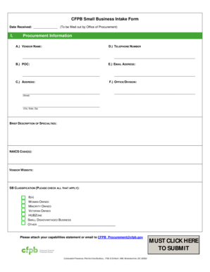 CFPB Small Business Intake Form
