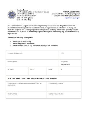 New York Charities Bureau Complaint Form