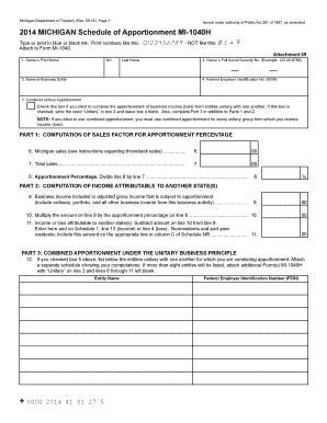 Michigan Schedule of Apportionment MI-1040H