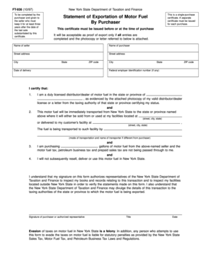 New York State Motor Fuel Export Certificate