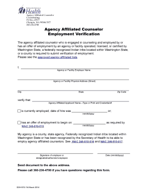 agency affiliated counselor employment verification form