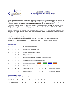 Covenant Home Kindergarten Readiness Test