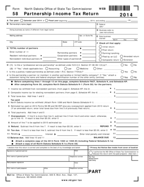 North Dakota Partnership Income Tax Return 2014