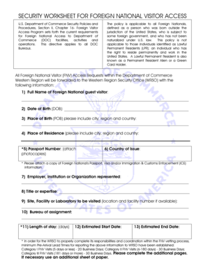 Security Worksheet for Foreign National Visitor Access