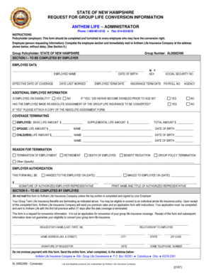 New Hampshire Group Life Conversion Request