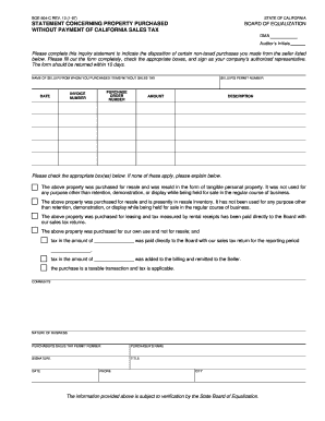 California Property Purchase Tax Statement