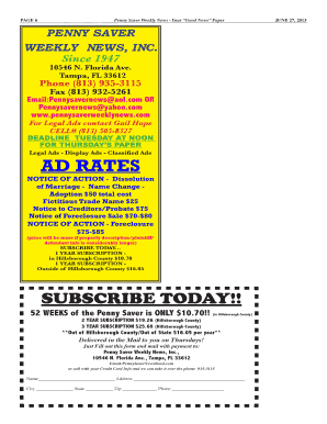 Penny Saver Weekly News Subscription Form