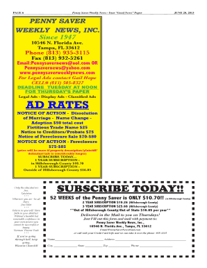Penny Saver Weekly News Subscription Form