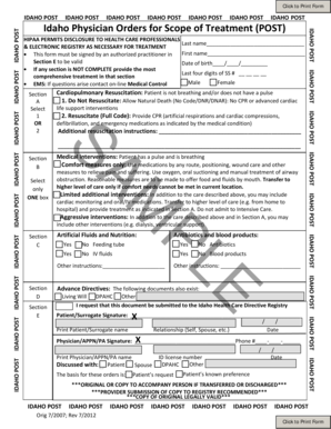 Idaho Physician Orders for Scope of Treatment (POST)