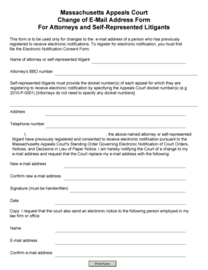 Massachusetts Appeals Court Email Address Change Form