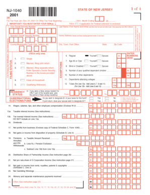 New Jersey State Tax Return Form NJ-1040