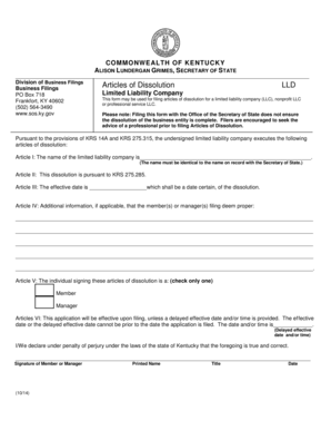 Kentucky LLC Articles of Dissolution