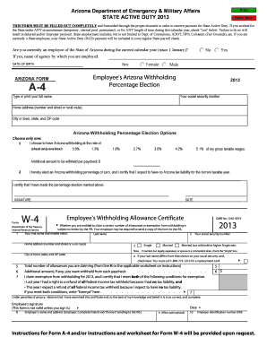 Arizona State Active Duty 2013 Form