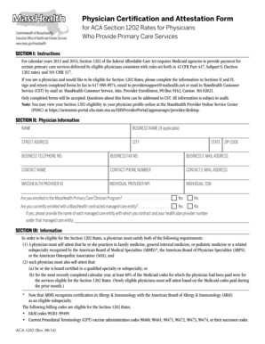 Physician Certification for ACA Section 1202 Rates