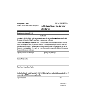 ATF Form 5300.42 Certification of Secure Gun Storage