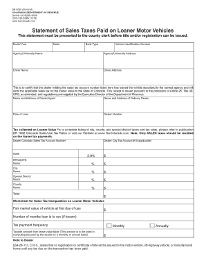 Colorado Sales Tax Statement for Loaner Motor Vehicles