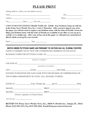 Florida Fictitious Name Affidavit
