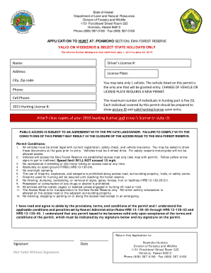 Hawaii Ewa Forest Reserve Hunting Permit Application