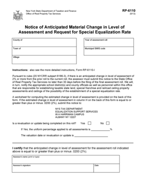 New York Notice of Anticipated Material Change in Assessment