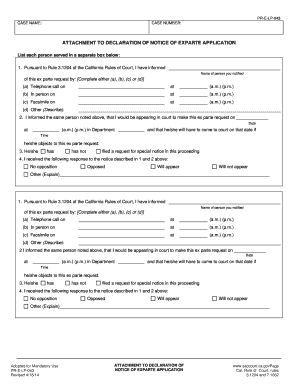 Attachment to Declaration of Notice of Ex Parte Application