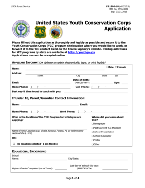 USDA Youth Conservation Corps Application