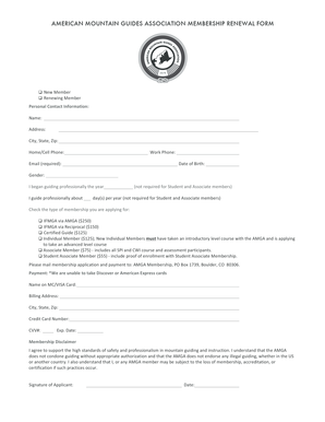 American Mountain Guides Association Membership Renewal Form