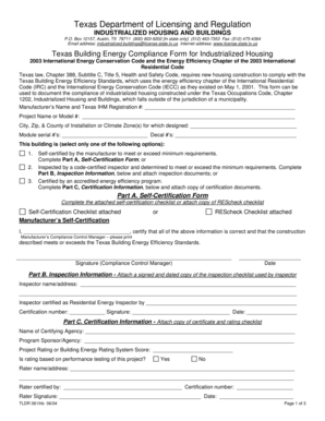 Texas Building Energy Compliance Form for Industrialized Housing