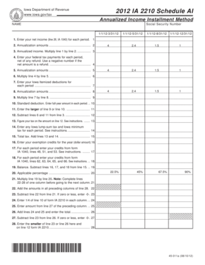 Iowa Annualized Income Installment Form 2210 Schedule AI