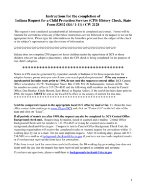 Indiana Request for a Child Protection Services History Check