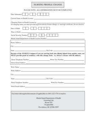 Rhode Island Nursing Profile Change Form