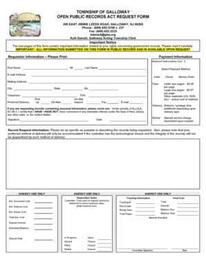 New Jersey Open Public Records Act Request Form