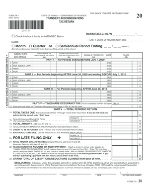 Hawaii Transient Accommodations Tax Return Form