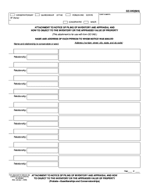 GC-042(MA) Attachment to Notice of Filing of Inventory and Appraisal and How to Object to the Inventory or the Appraised Value of Property. Judicial Council forms - courts ca