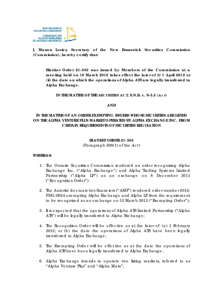 Fillable Online I, Manon Losier, Secretary of the New Brunswick