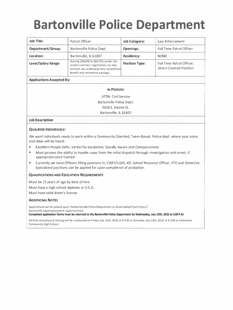 Fillable Online Bartonville Police Department Employer Profile Fax