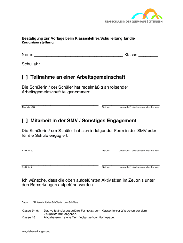  Ausfüllbar Online Zeugnisse in den allgemein bildenden Schulen RdErl. d Bildidee 