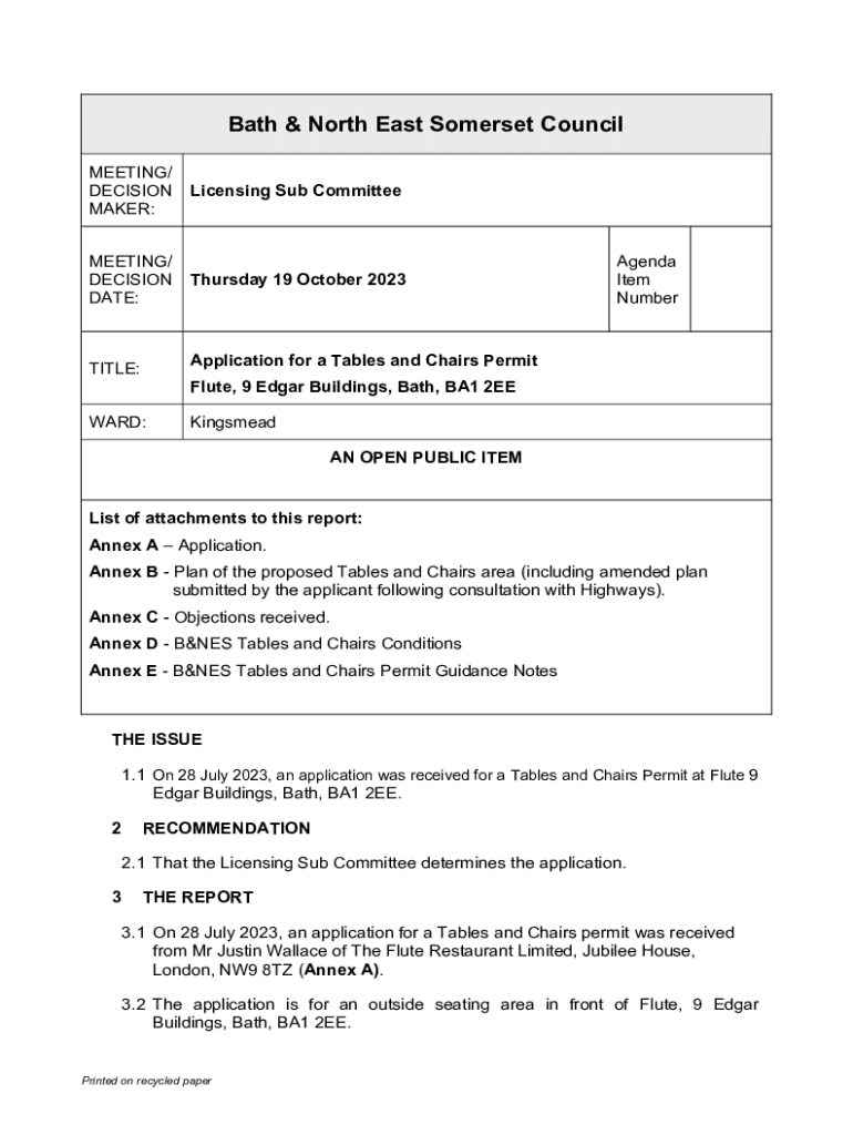 Fillable Online Application for a Tables and Chairs Permit Fax Email